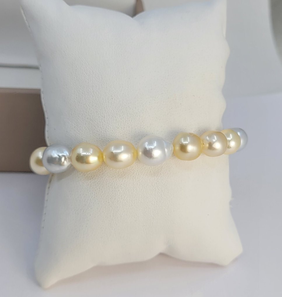 没有保留价 - 手镯 金色与白色南海珍珠 - 8x9.5毫米 #1.0