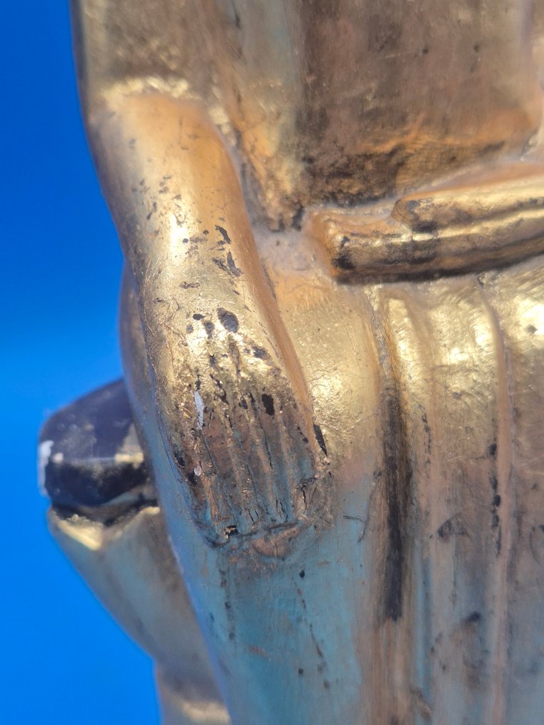 Sitzender Buddha – vergoldete Holzskulptur – geschnitzt - Φιγούρα - Ασία (χωρίς τιμή ασφαλείας) #2.1