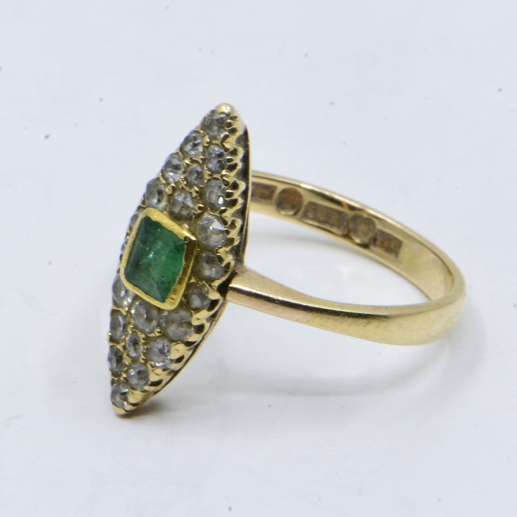 Ring - 18 karat Gull -  1.16ct. tw. Smaragd - Diamant #1.0