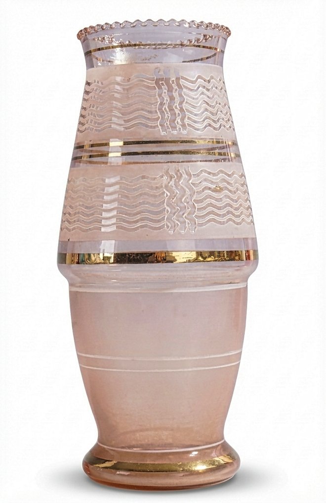 Glasfabriek de Rupel - Boom - Vase -  Decorative art deco 'Rosaline' vase with etched wave decor and gold division – attributed to.  - Glass #1.0