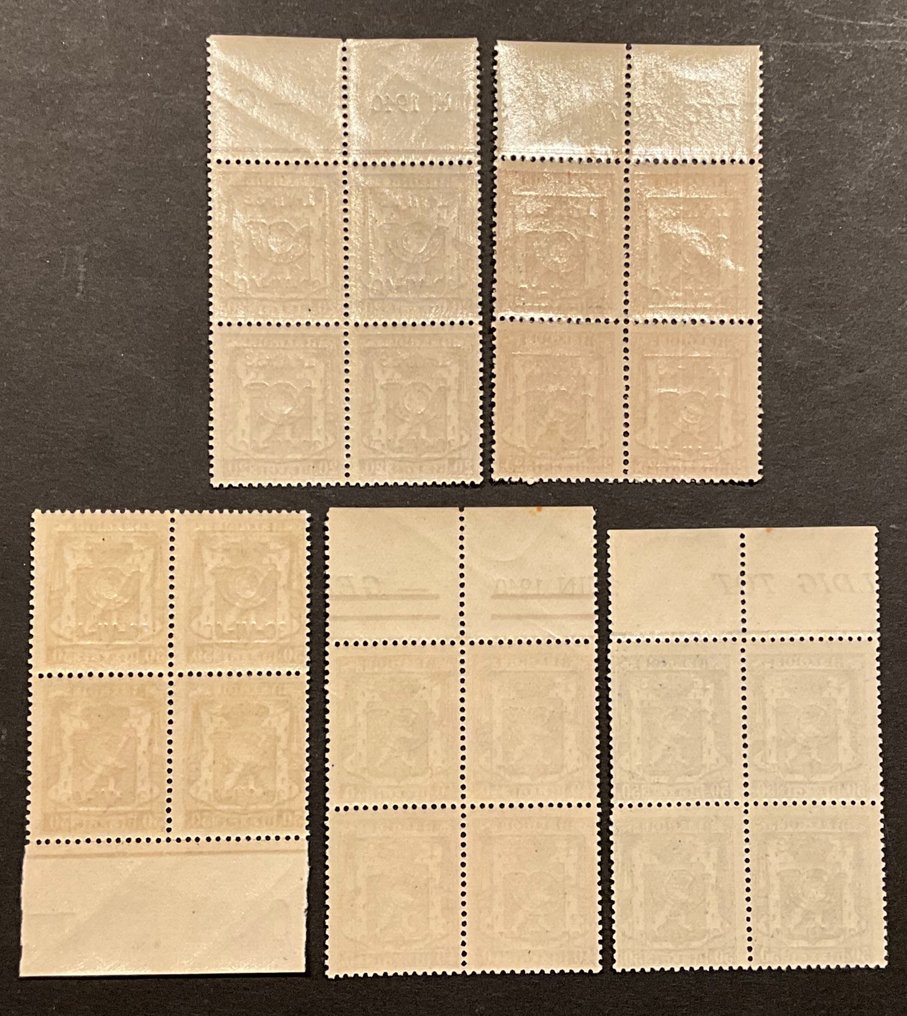 Belgien 1939 - Forudstemplede frimærker - I-VII-39 / 30-VI-40 - POSTFRIS i blok af 4 - OBP/COB PRE428/436 #2.1