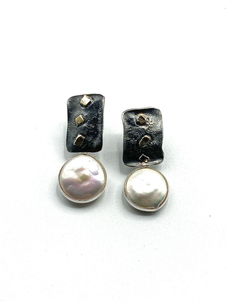 χωρίς τιμή ασφαλείας - Σκουλαρίκια - 18 καράτια Ασημί, Κίτρινο χρυσό Μαργαριτάρι #1.0