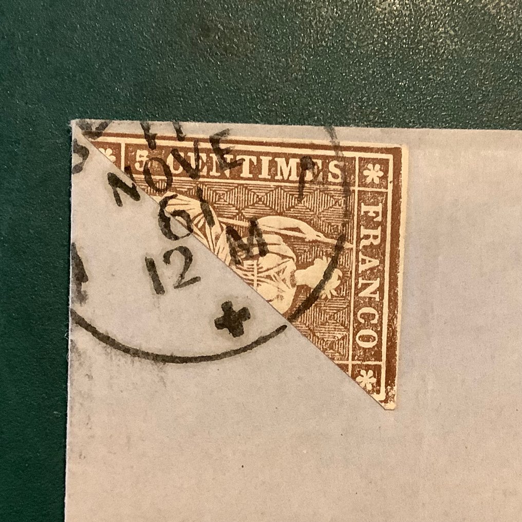 Schweiz 1854/1862 - 5 cent Strubeli halveret op. stort fragment - Michel #1.0