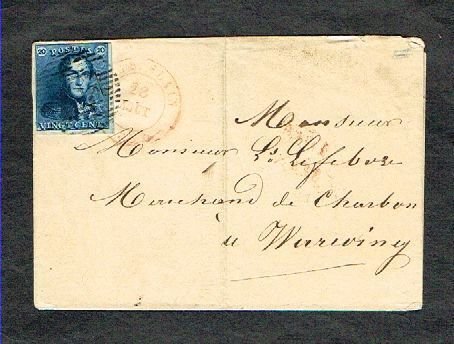 Βέλγιο 1849 - Νο 2/2Α Μπλε - Άριστη συλλογή από 10 αποκομμένα αντίγραφα (14 ράβδοι) με 3 γράμματα #3.2