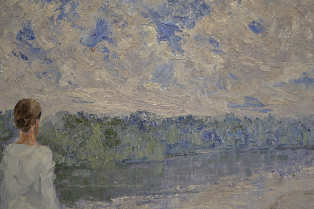 Chris van Dijk (1952) Impressionist - " Femme regardant la rivière " #4.3