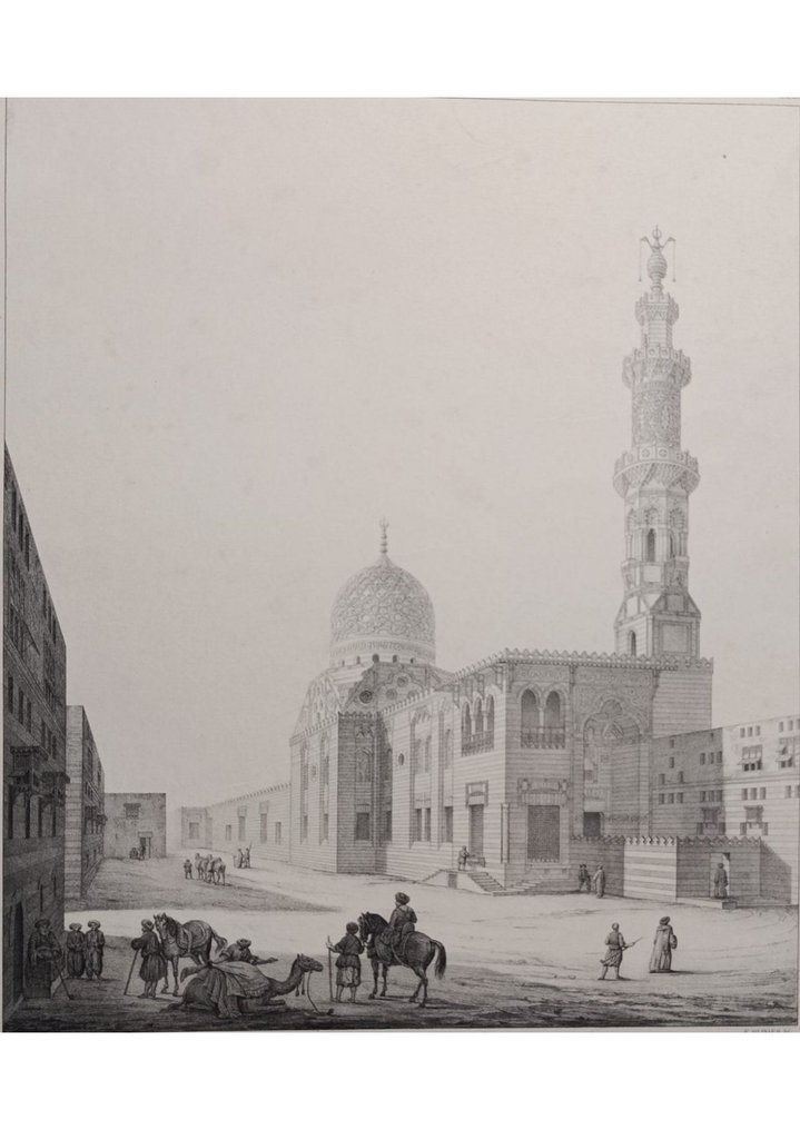 埃及 - 埃及开罗——《穆斯林清真寺开赛-贝外观》—— Pascal Coste（素描）—— 19世纪; Pascal Coste(1787-1879) - Arab Architecture or Cairo Monuments - 1821-1850 #2.1