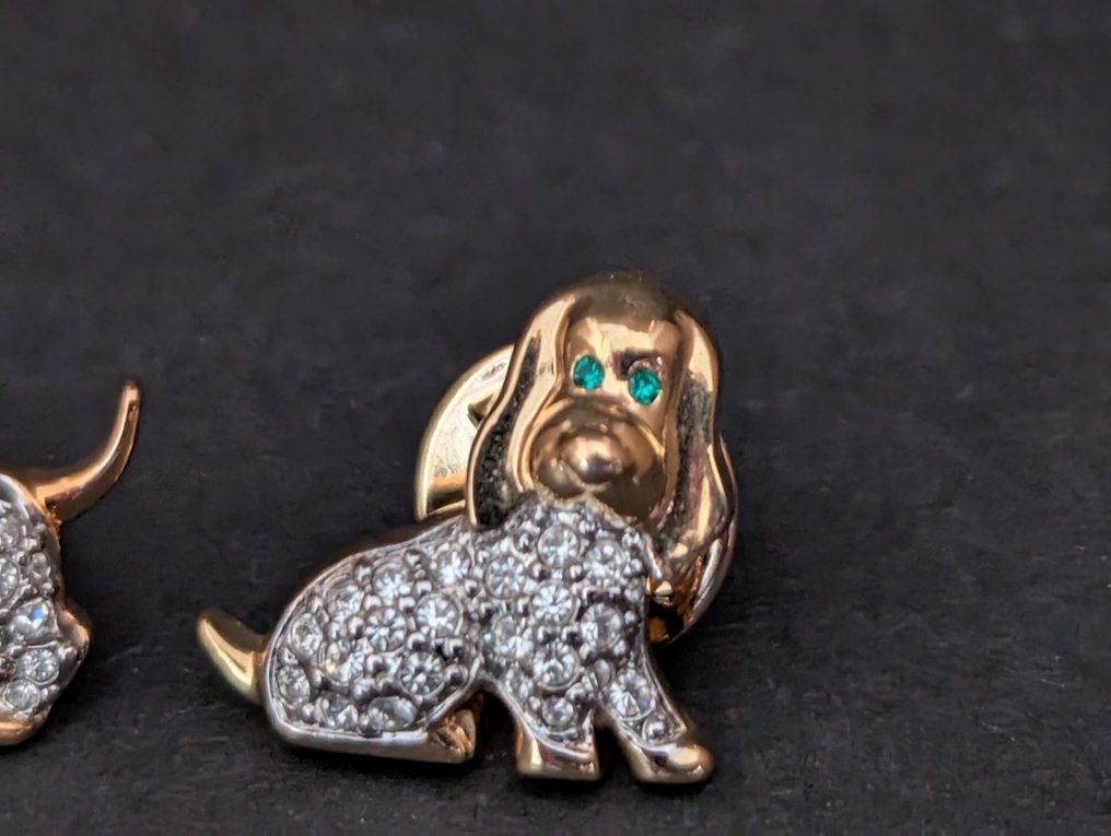 塑像, Swarovski broches hondjes - 1.7 cm - 金属, 铑镀层 #4.3