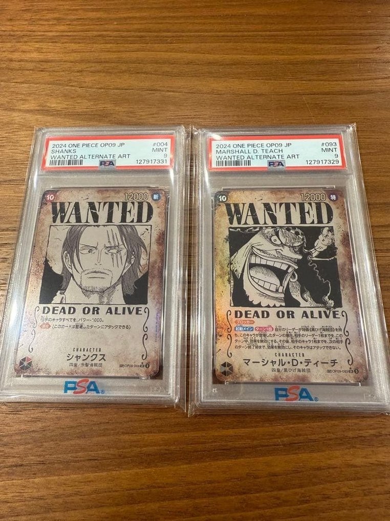 Bandai - 2 Graded card - One Piece - Shanks, Marshall D. Teach #004, #093 - Wanted Alternate Art - PSA 9 #1.0