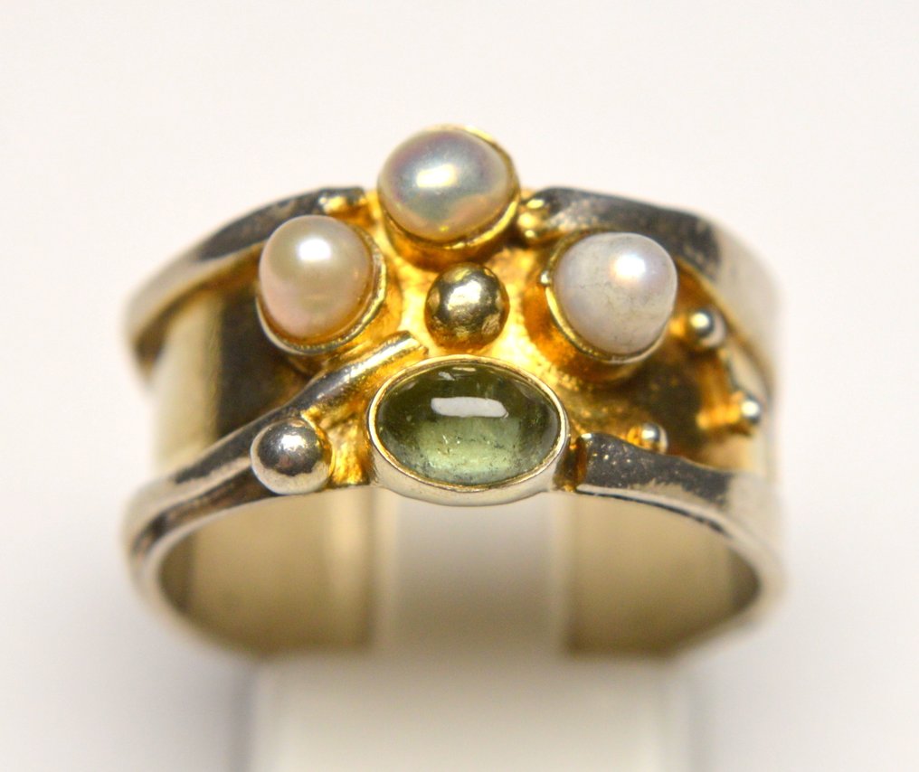 No reserve price - Ring 925 Silver - 6,50g Tourmaline - Pearl #1.0