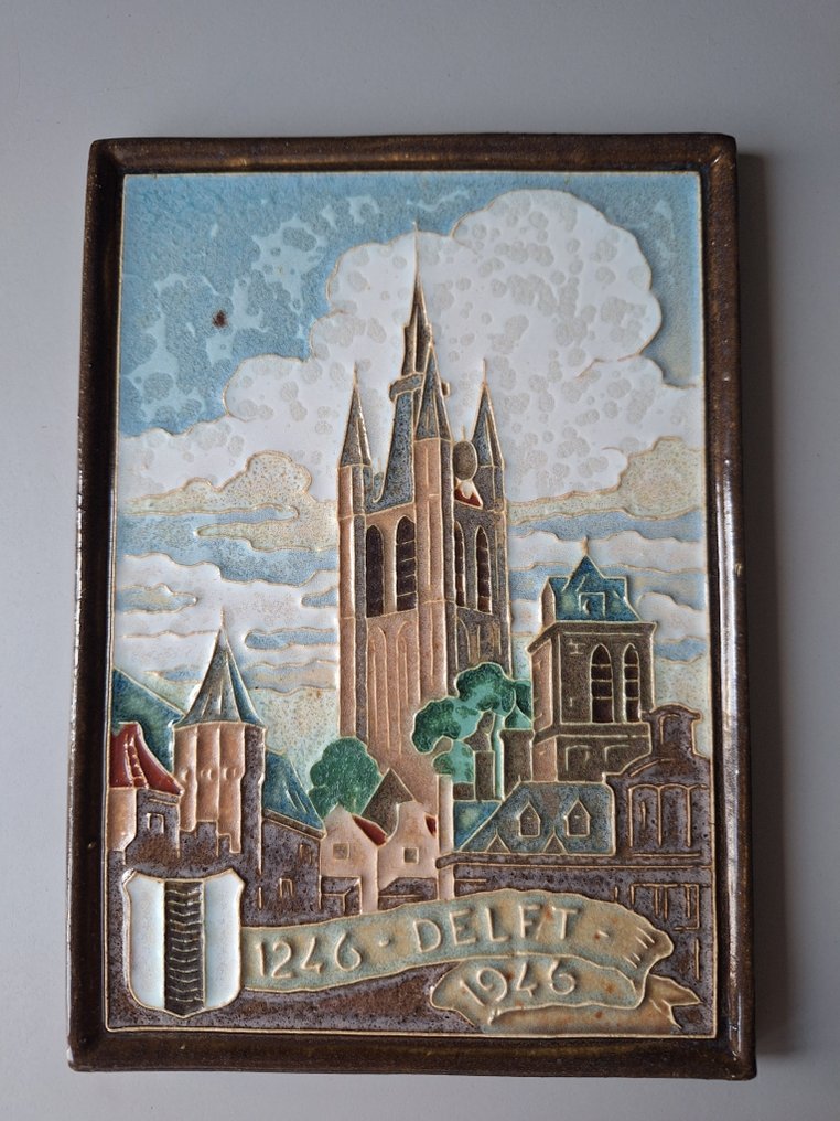  Piastrella - Piastrella cloisonné - 700 anni di privilegi comunali di Delft - De Porceleyne Fles, Delft - 1940-1950  #1.0