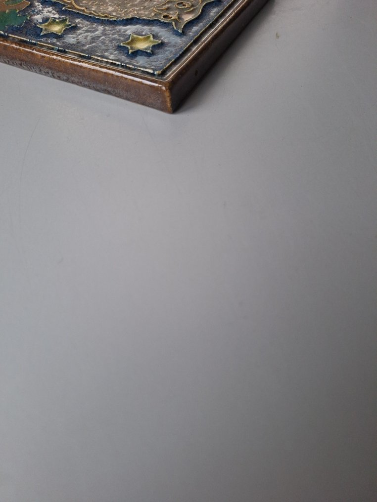  Πλακάκι - Κεραμικό πλακίδιο cloisonné με μια κουκουβάγια - Porceleyne Fles - 1930-1940  #3.2