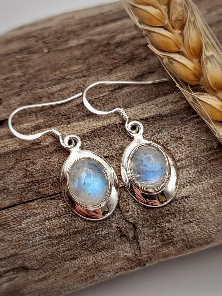 925银耳环，配白色拉布拉多石，顶级品质 - 高度: 30 mm - 宽度: 12 mm- 4 g - (1) #1.0