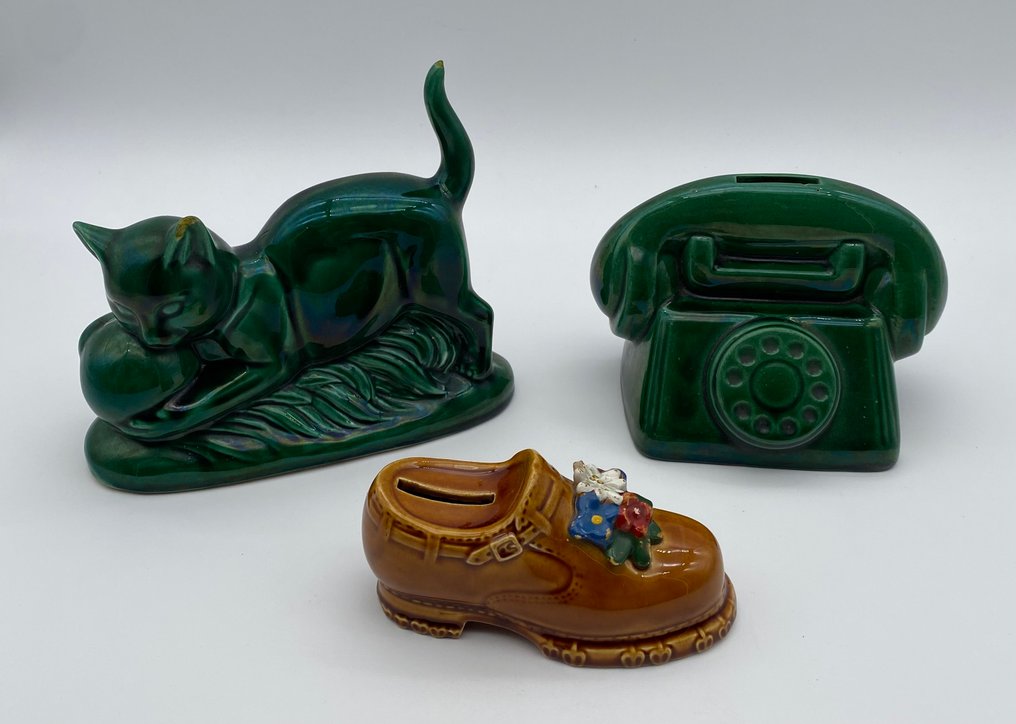 Κουμπαράς (3) - Σετ 3 παλαιά κουμπαράδες από κεραμική και πορσελάνη – Ευρώπη, 20ός αιώνας - Κεραμικό #1.0