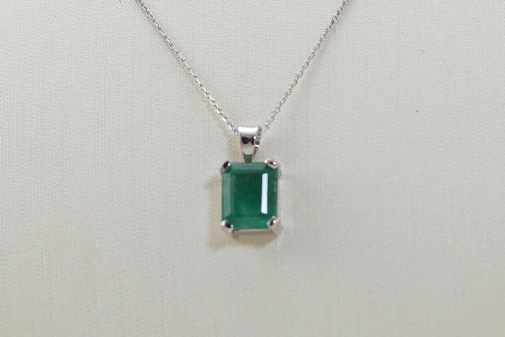 Σετ κοσμημάτων 2 τεμαχίων - 14 καράτια Λευκός χρυσός - 2.43ct. tw. Σμαράγδι - Κολιέ με σμαραγδένιο μενταγιόν #2.1