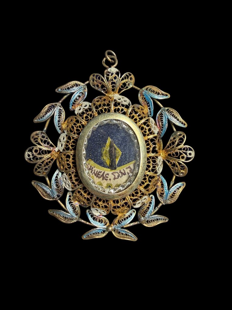 Reliquiario - Argento, Filigrana D'argento, Vetro, Tessuto - 1850-1900 - Ex Spina della Corona di Nostro Signore Gesù Cristo #1.0