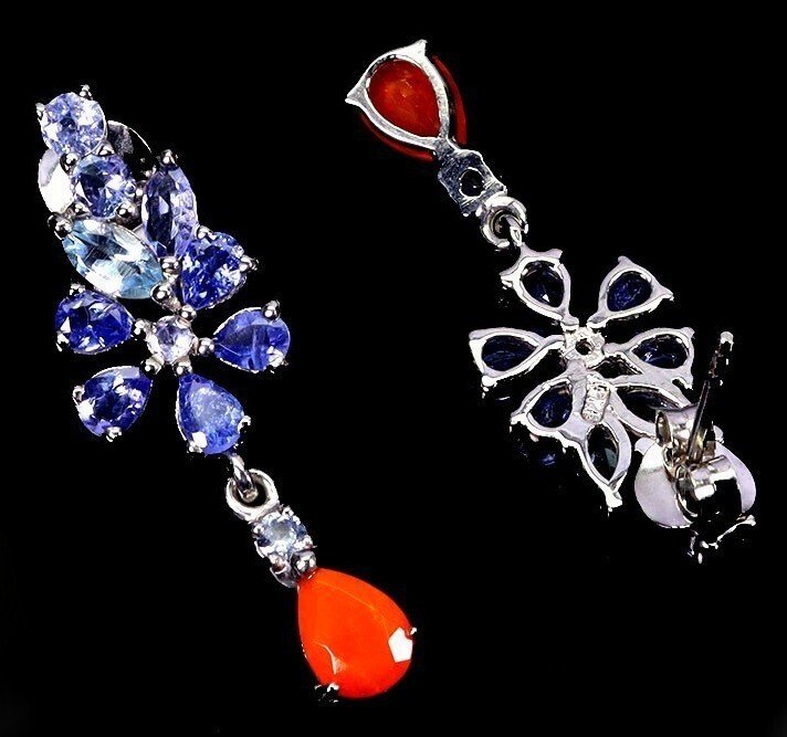 Nincs minimálár - Drop fülbevaló Ezüst Tűzopál - Tanzanit, akvamarin #2.1
