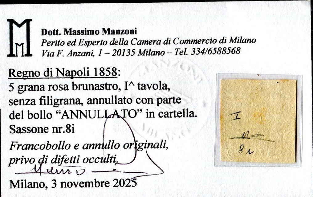 Italian Ancient States - Naples 1858 - The rare 5-gram without a watermark. - Sassone 8i #1.0
