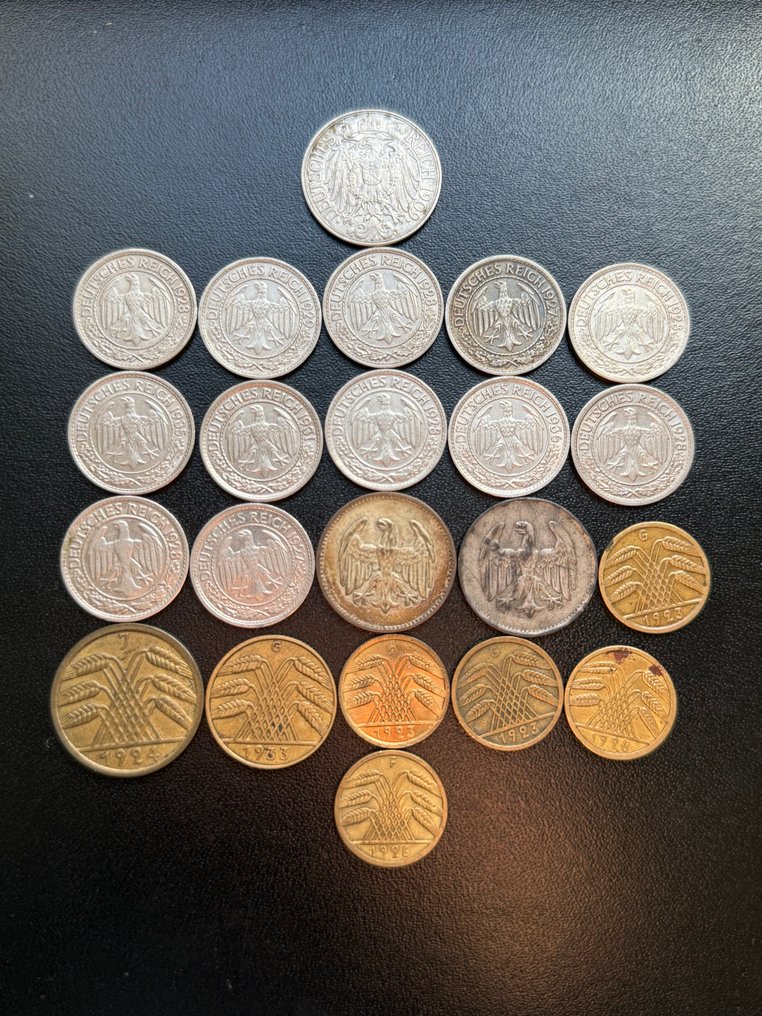 Germany, Weimar and the Third Reich. Deutschland. Konvolut seltener Reichspfennige 5 Reichspfennig - 1 Mark 1909 - 1936 1936-1945 (No reserve price) #1.0