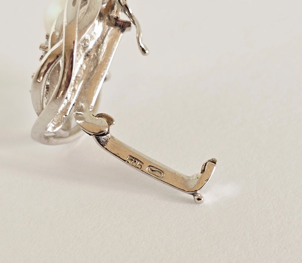 Colier - 14 ct. Aur alb -  0.12ct. tw. Perlă - Diamant #4.3