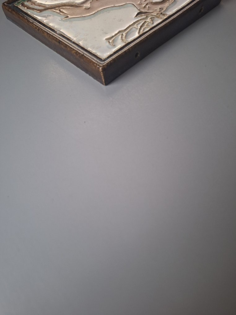 Azulejo - Baldosa de cloisonné con un ciervo saltando - Porceleyne Fles - 1930-1940 #3.2