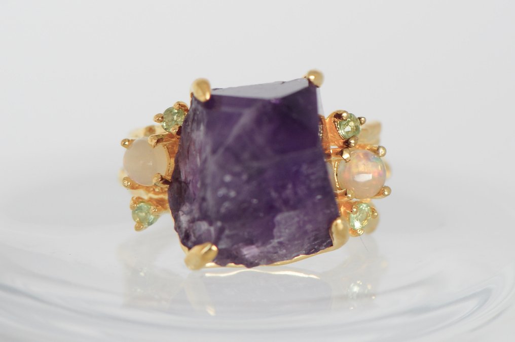 925 silver plated - Opal - Amethyst - Ring #1.0