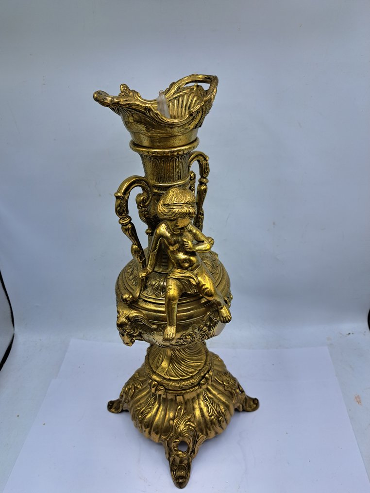 Castiçal Castiçal Putto com 2 Ramskoppen - 42cm - 5 kg - Latão #4.3