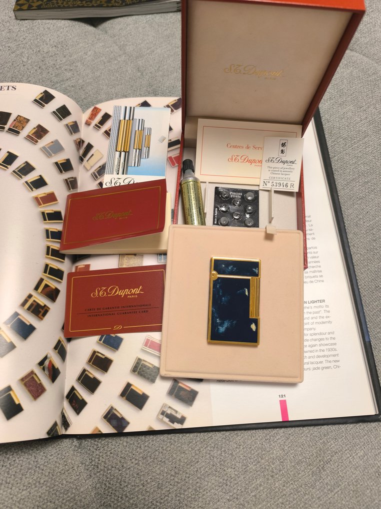 S.T. Dupont - Line 2 - Lighter - Gold plated, Laque de Chine Ocean Blue NEW #1.0