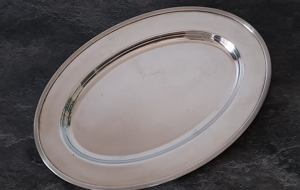 Christofle - 上菜托盘 - 白色椭圆形盘 - 装饰艺术 - 镀银 #1.0