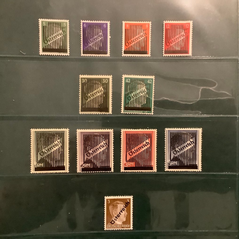 Αυστρία 1945 - Βεβαίωση Wiener με μη εκδομένο γραμματόσημο 3Pf και τις αξίες των γραμματοσήμων - ελεγμένο. - Michel 668/673, IV en Va/Vd #1.0