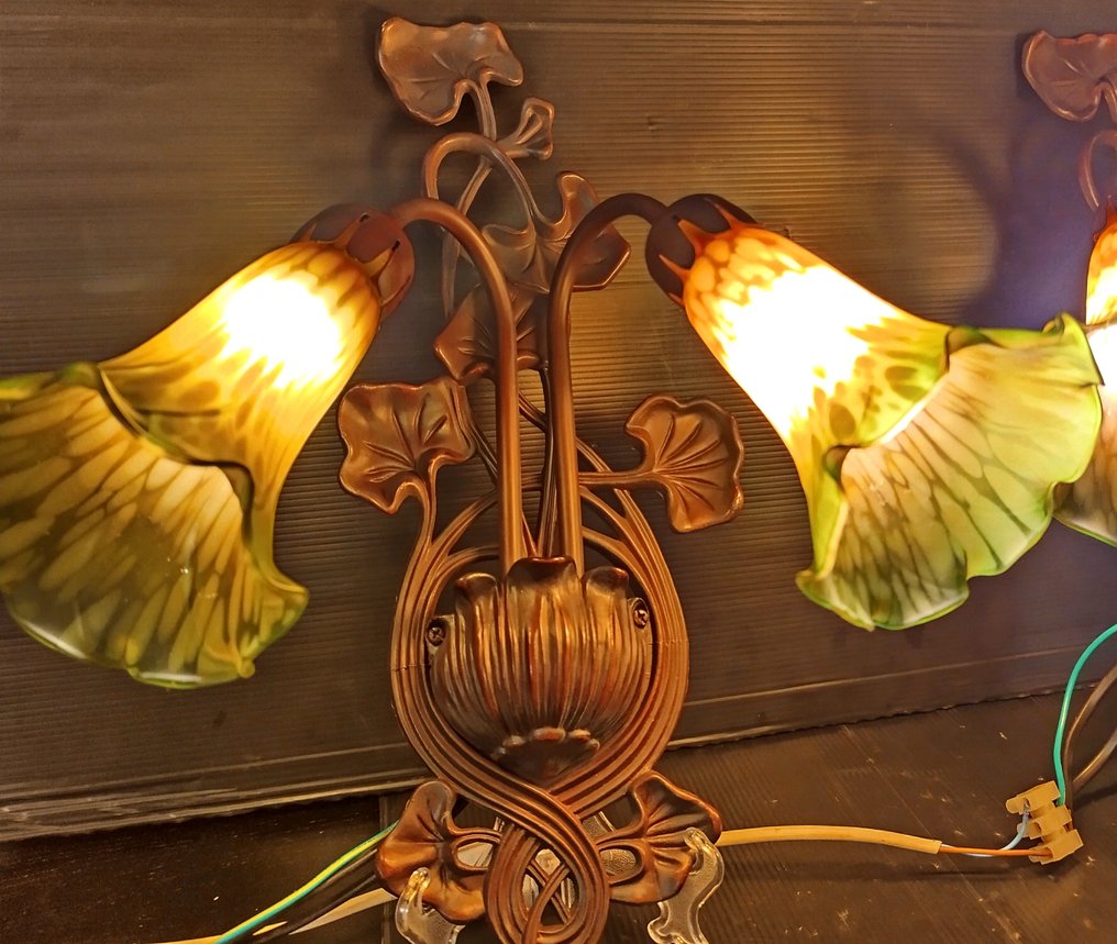 Stile Art Nouveau revival, 40 cm - 壁突式照明 (2) - 金属, 玻璃 #2.1