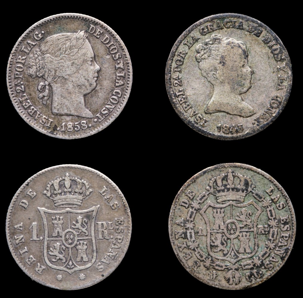 Spain. Isabel II. Real Madrid 1845 / Barcelona 1858, 2 Coins lot.  (No reserve price) #1.0