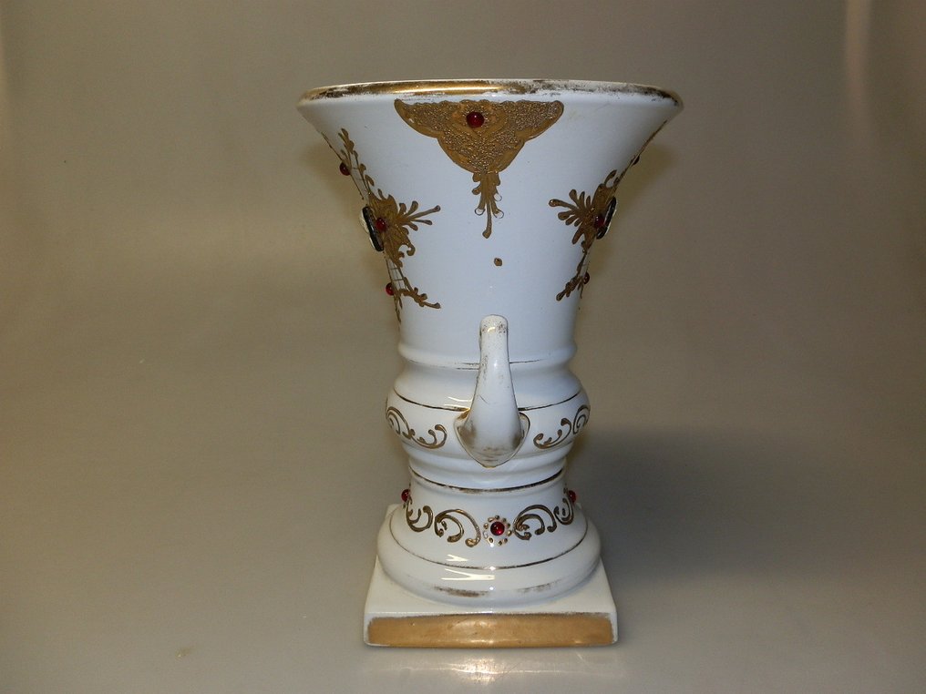Statue, Vaso stile Impero decoro in oro e gemme rosse - 30 cm - Porcelain #3.2