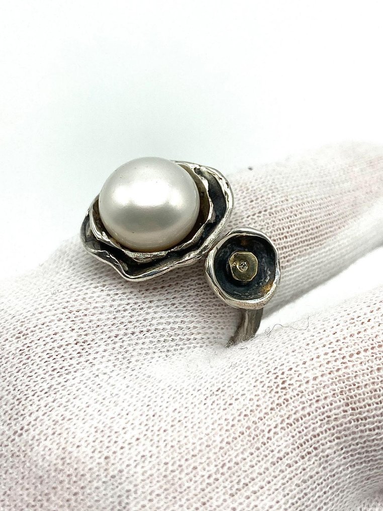 χωρίς τιμή ασφαλείας - Δαχτυλίδι - 18 καράτια Ασημί, Κίτρινο χρυσό Διαμάντι (Φυσικό) #3.2