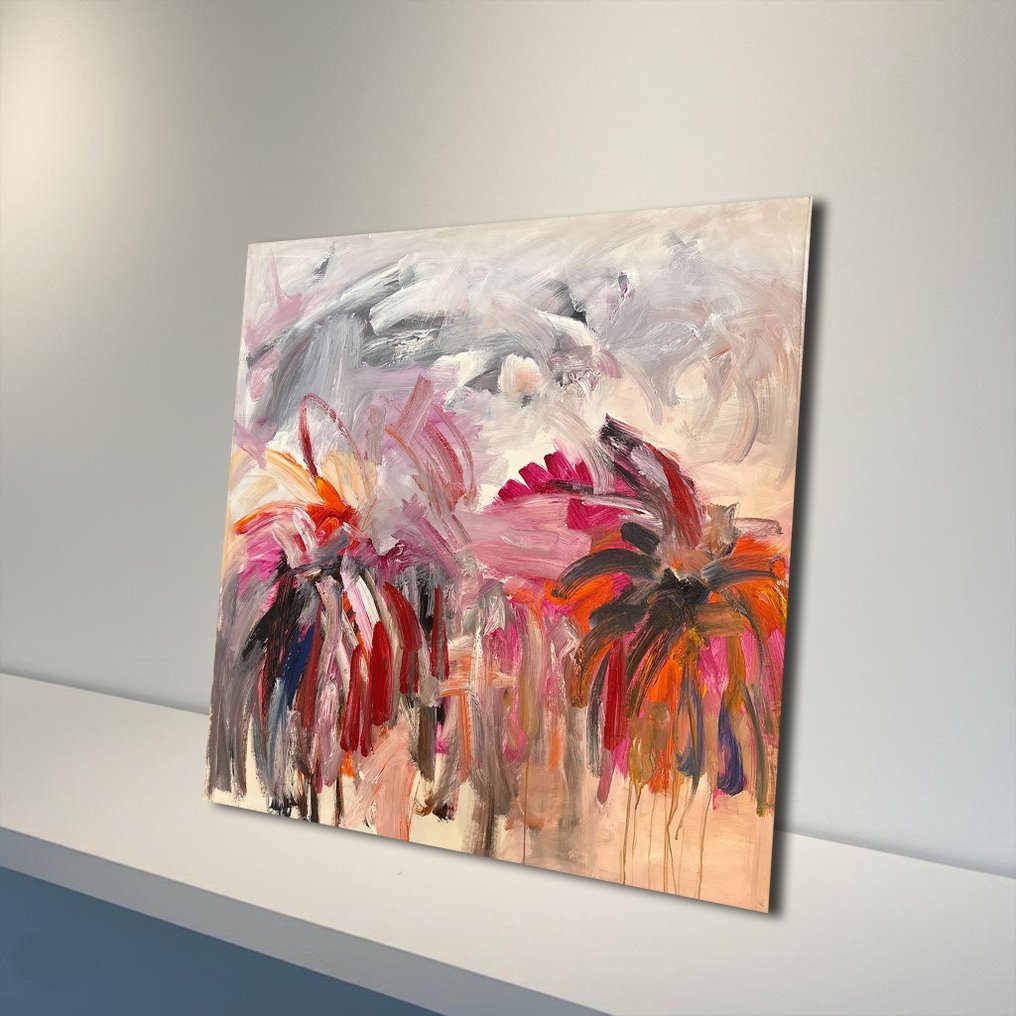 Quang Chinh - Symphonie d'Automne Rosé 100 x 100 cm #4.3