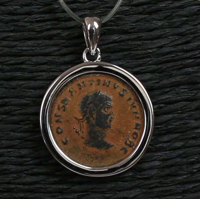 现代银色 带有康斯坦丁二世 Follis 的吊坠 (沒有保留價) #1.0