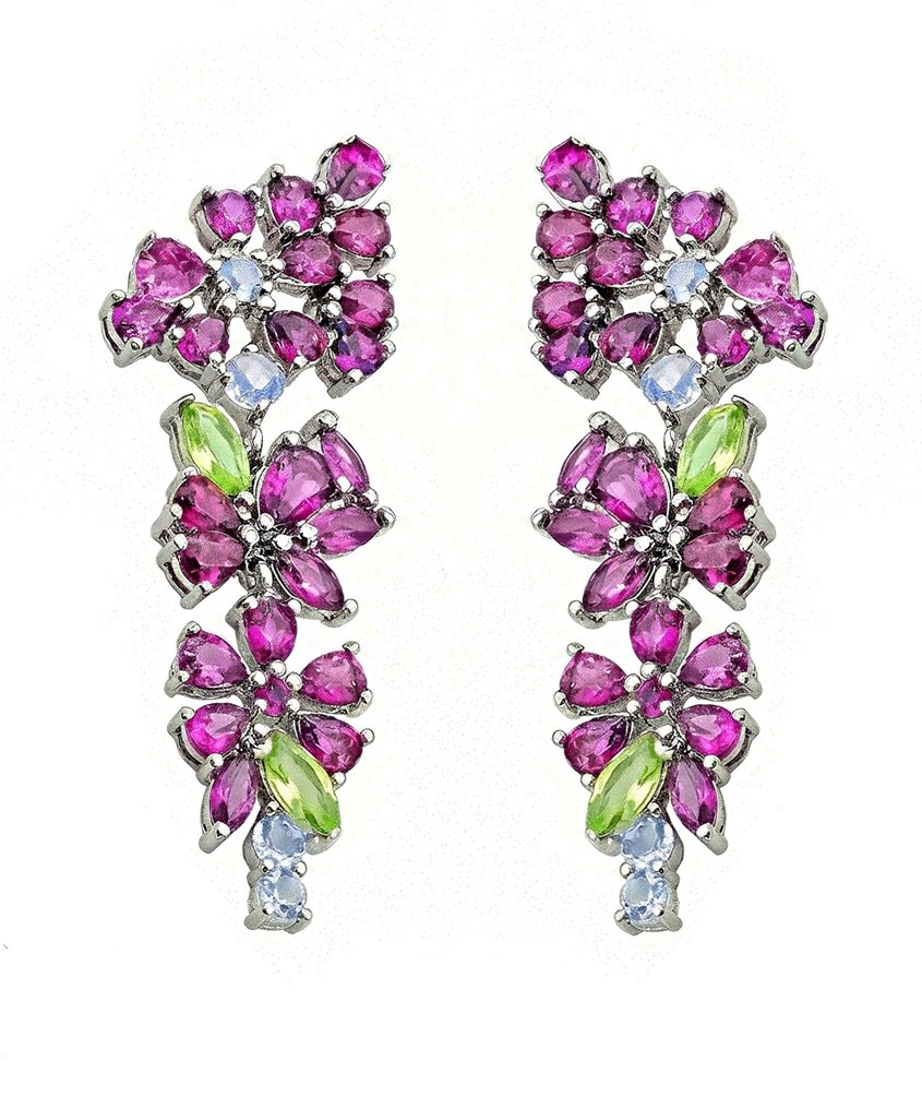 Nincs minimálár - Drop fülbevaló Ezüst, Aranyozott, 18 kt. Rodolit - Peridot - Tanzanite - 9,20 kt. #3.2