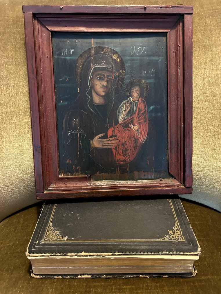 Icona - Madre di Dio - Legno - Dipinto a mano - 31 x 36 cm #1.0