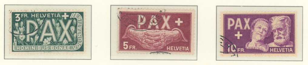 Switzerland 1945 - Impeccable, genuinely canceled PAX set 5 C to 10 Fr (5 Fr with certificate) Mi. No. 447 to 459 - Schweiz - PAX 1945 #3.2