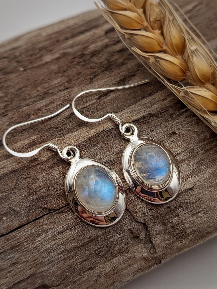 925银耳环，配白色拉布拉多石，顶级品质 - 高度: 30 mm - 宽度: 12 mm- 4 g - (1) #1.0