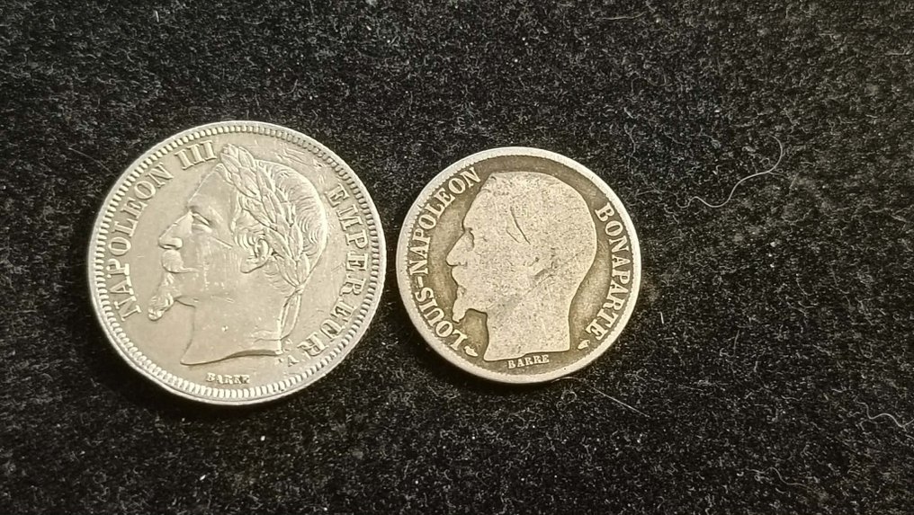 France. Napoléon III. 1 Franc 1852-A & 2 Francs 1866-A (lot of 2 coins)  (No reserve price) #1.0