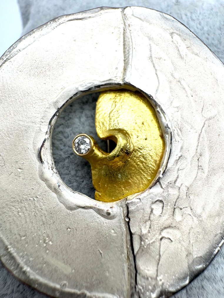 Nincs minimálár - Bross Ezüst, Aranyozott -  0.06ct. tw. Gyémánt (Természetes színű)  #1.0