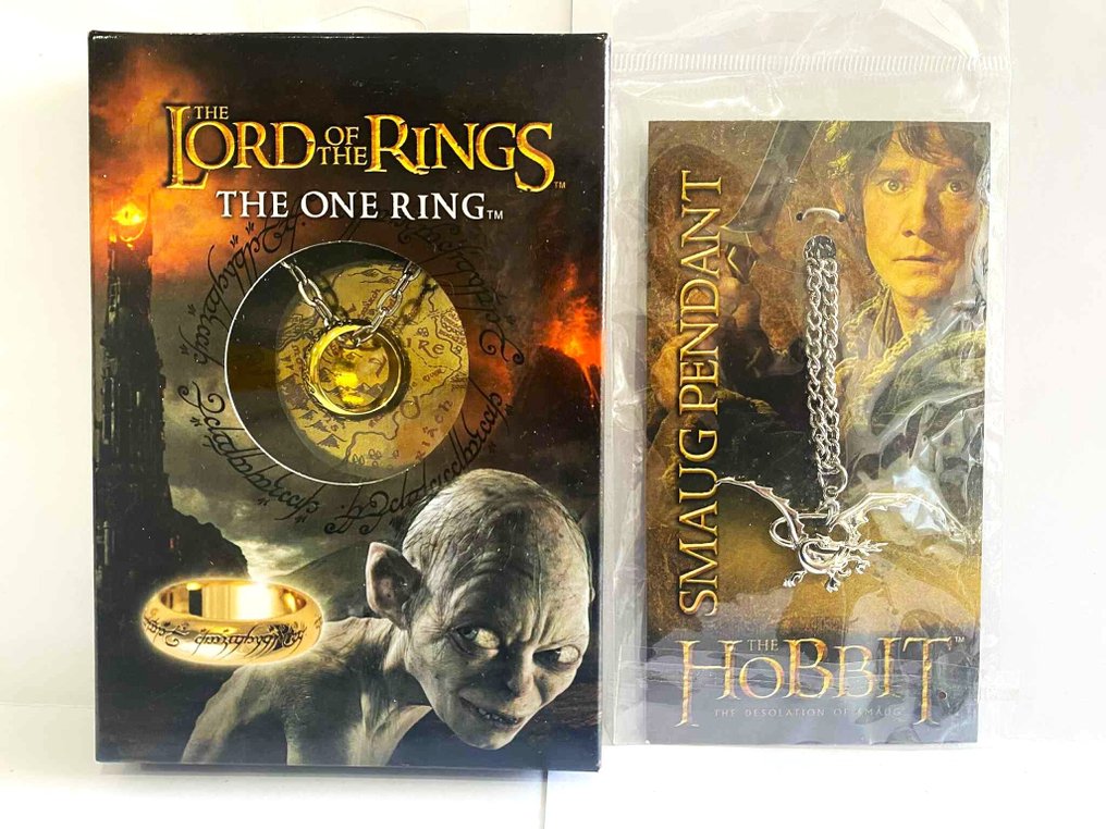 Lord of the Rings, The Hobbit, - "The One Ring" (Edição banhada a ouro);  Colar Pingente Smaug (O design do dragão). #1.0