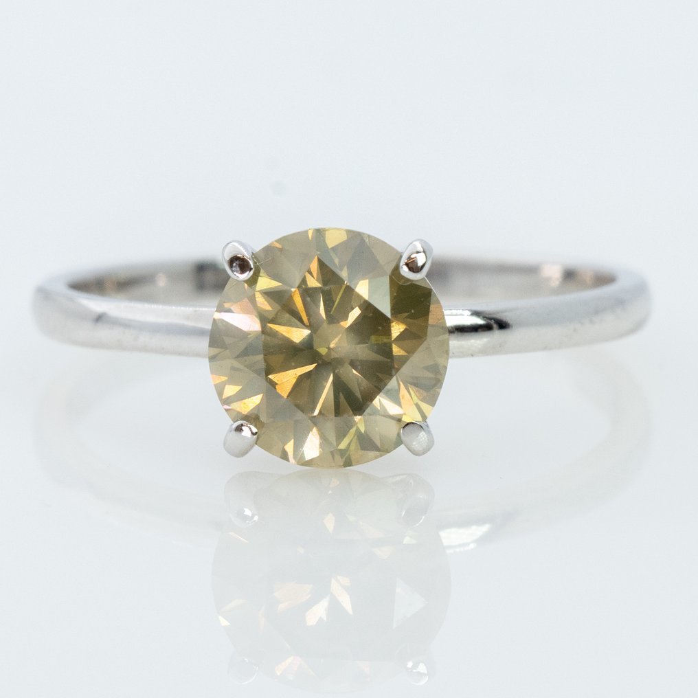 沒有保留價 - 戒指 - 14 克拉 白金 -  1.55ct. tw. 鉆石 (天然彩色) - IGI #1.0