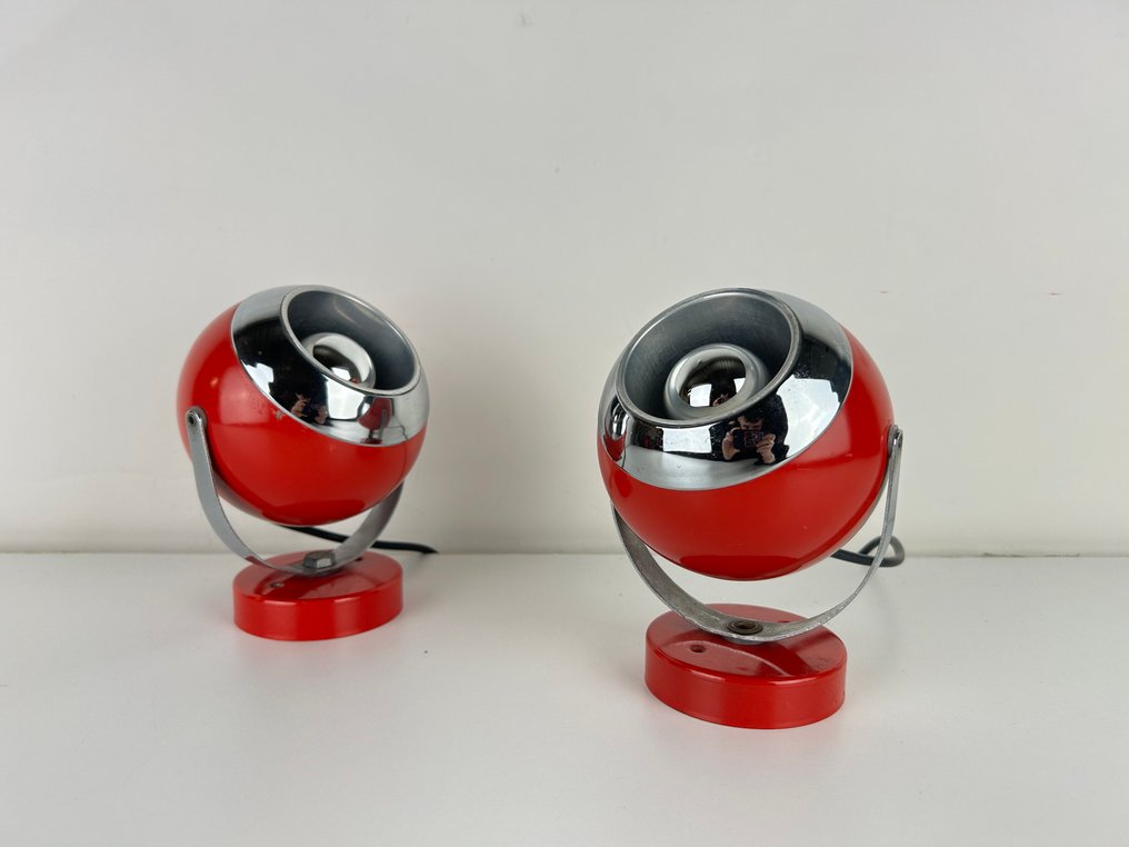 Lampada (2) - Coppia di lampade Eyeball Space Age anni 60/70 in metallo verniciato rosso acceso #3.2