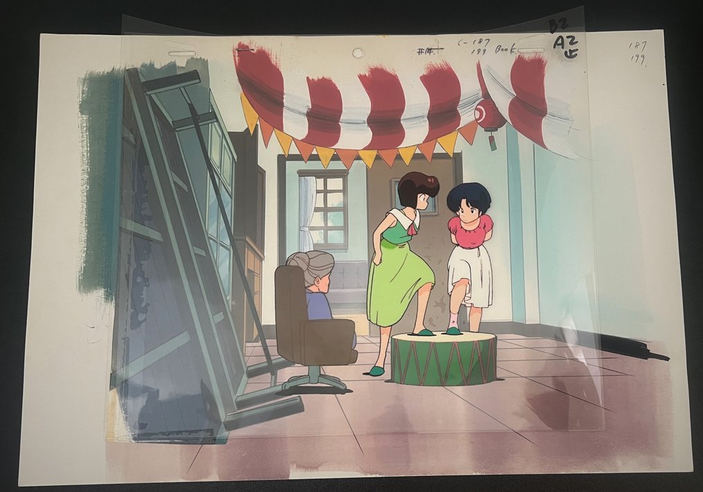 Rumiko Takahashi - 2 Animasjonscel + håndmalt bakgrunn - Ranma ½ - 1989 #1.0