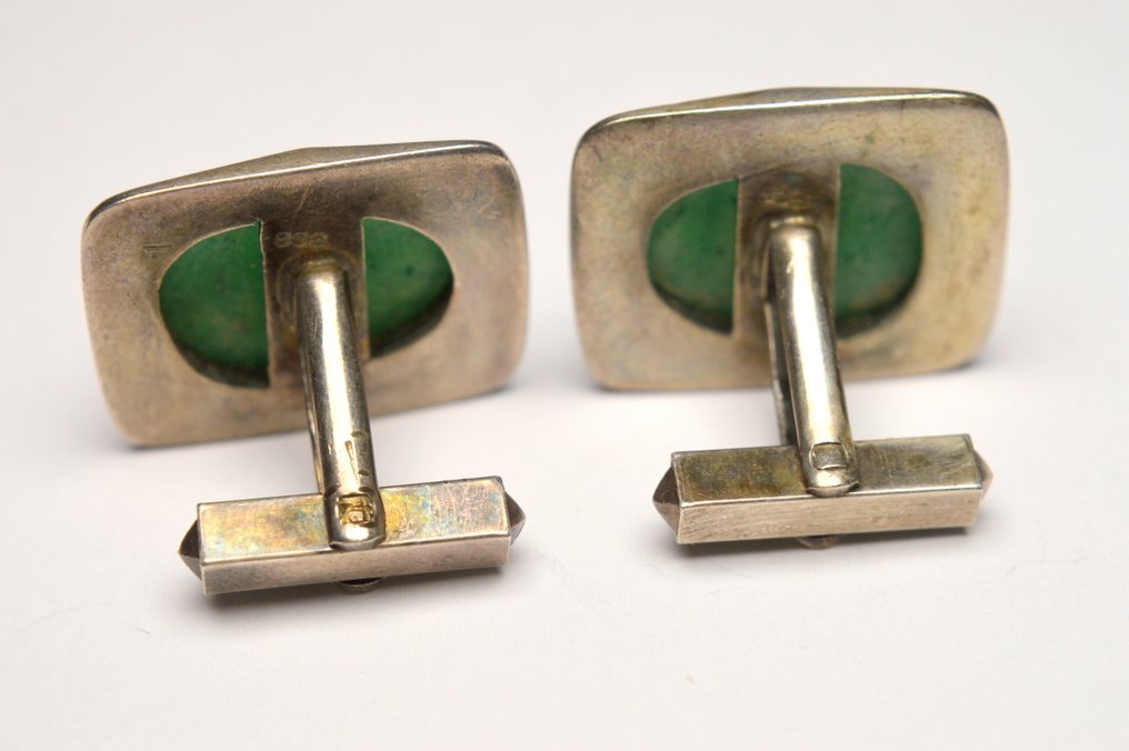 935 Silver - Green Aventurine - Cufflinks - Modernist #3.2