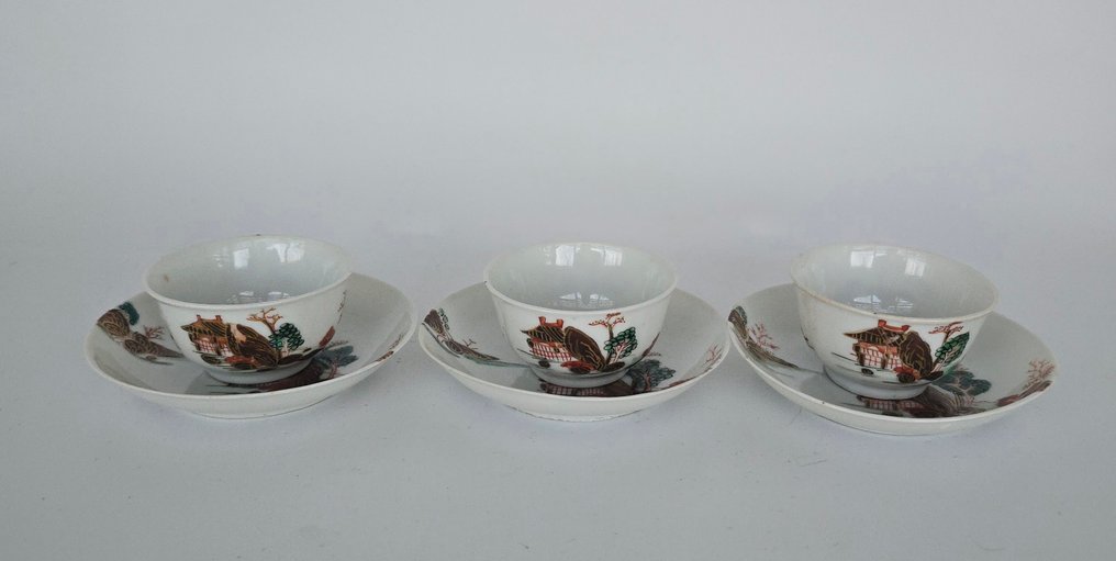 Cup and saucer (6) - Porcelain - Temple decor #1.0