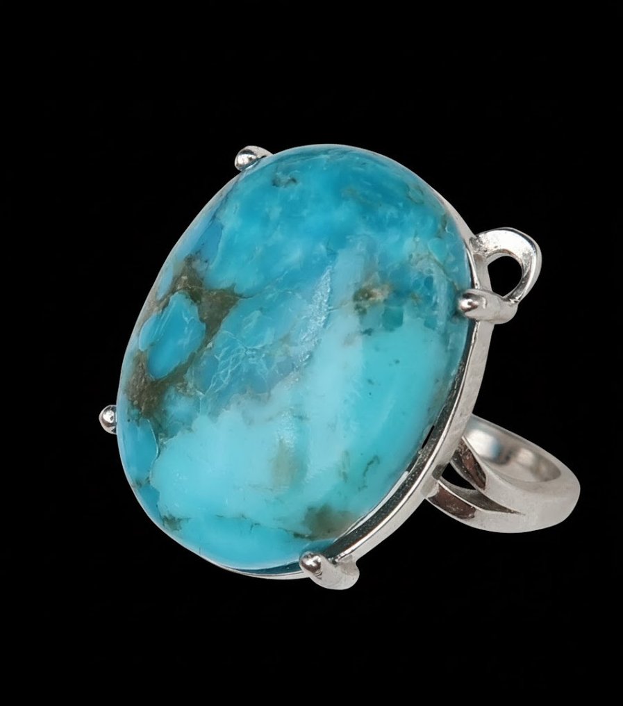 Turchese - Argento, Anello Turchese 'Ciel d'Été': Serenità, Protezione e Viaggio - Argento 925 - Anello #2.1
