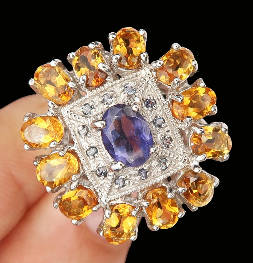Iolite - Argento, Anello Marguerite Iolite & Citrine: Serenità & Dolcezza di Vivere - Argento 925 - Anello #3.2
