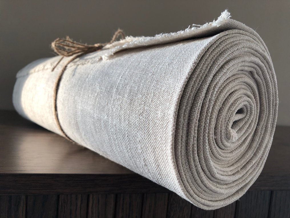 纺织品  - 570 cm - 72 cm - 古董手工编织亚麻布 #1.0